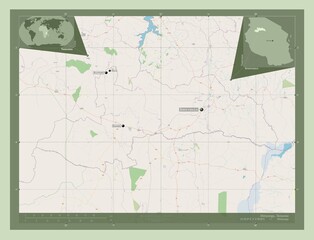 Naklejka premium Shinyanga, Tanzania. OSM. Labelled points of cities