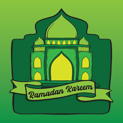 Vector islamic greetings ramadan kareem yellow green background card design 