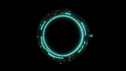 UI futuristic abstract cyberpunk turquoise round interface on black background. Dashboard display for game with copy space. Generative AI.