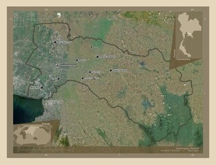 Chachoengsao, Thailand. High-res satellite. Labelled points of cities