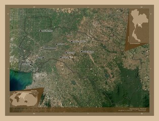 Chachoengsao, Thailand. Low-res satellite. Labelled points of cities