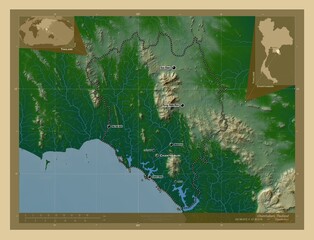 Chanthaburi, Thailand. Physical. Labelled points of cities