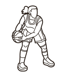 Basketball Action Female Player Cartoon Sport Graphic Vector