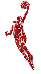Basketball Action Female Player Cartoon Sport Graphic Vector