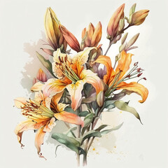 Fototapeta na wymiar Lily Flowers - Vintage Watercolor - by Generative AI