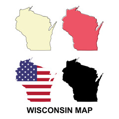 Set of Wisconsin map shape, united states of america. Flat concept icon symbol vector illustration