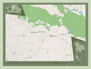 Prachin Buri, Thailand. OSM. Labelled points of cities