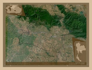 Prachin Buri, Thailand. Low-res satellite. Labelled points of cities