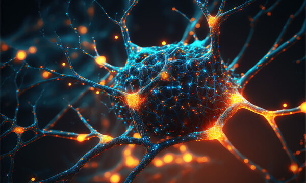 Glowing neural links network background. Illustration representing artificial intelligence neuronal activity and connections. Generative AI