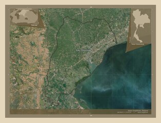 Samut Songkhram, Thailand. High-res satellite. Labelled points of cities