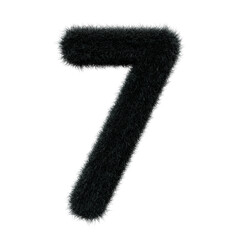 black number 7 Fur 3D element render, Typography fluffy style