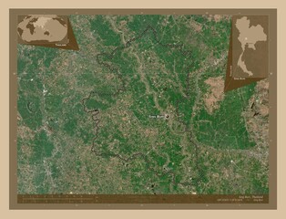 Sing Buri, Thailand. Low-res satellite. Labelled points of cities