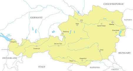Political map of Austria with national borders