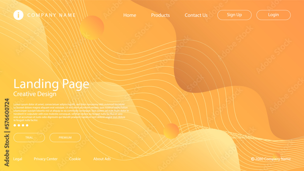 Wall mural modern abstract website landing page background fluid liquid wave lines and orange yellow gradient c