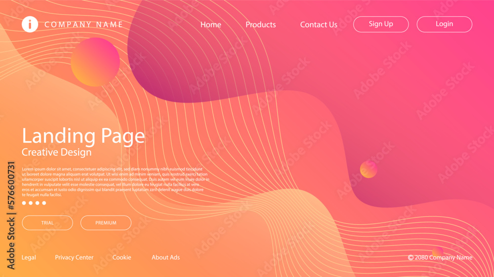 Wall mural modern abstract website landing page background fluid liquid wave lines and orange red gradient colo