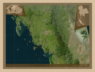 Trang, Thailand. Low-res satellite. Labelled points of cities