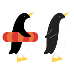 笑顔のペンギン／浮き輪を付けたペンギン　イラストセット