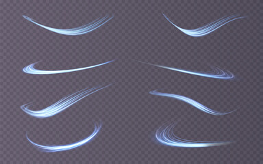 Abstract light lines of movement and speed with blue color and sparkles. Light everyday glowing effect. semicircular wave, light trail curve swirl, optical fiber incandescent