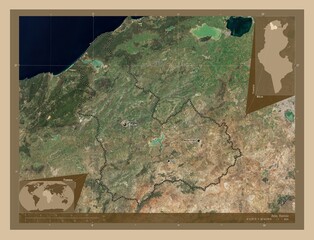 Beja, Tunisia. Low-res satellite. Labelled points of cities