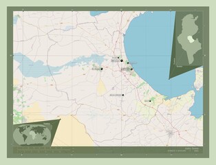 Fototapeta premium Gabes, Tunisia. OSM. Labelled points of cities