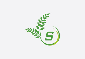 Laurel wreath green leaf logo and Vintage wheat logo design monogram 