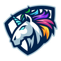 Unicorn gaming e-sport Mascot with rainbow hair