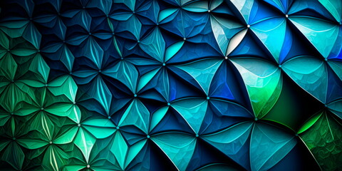 An abstract geometric pattern in shades of blue and green Generative AI
