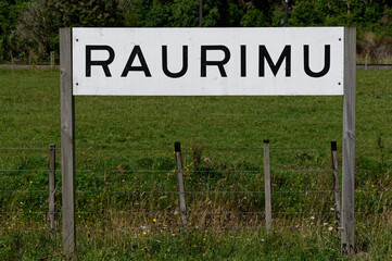 Raurimu sign, a small settlement in New Zealand's North Island