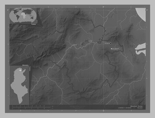 Manubah, Tunisia. Grayscale. Labelled points of cities