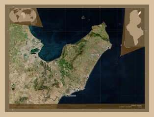 Nabeul, Tunisia. Low-res satellite. Labelled points of cities