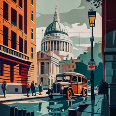 London United Kingdom Creative Illustration Painting Art  - obrazy, fototapety, plakaty