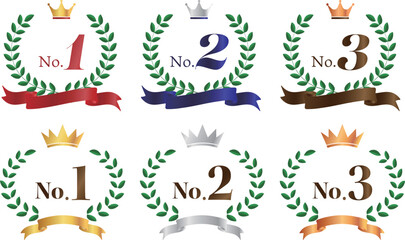 月桂樹と王冠とリボンのランキングマーク　アイコンイラストセット