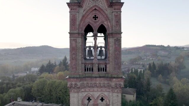 4k close view of Castelvetro di Modena medieval bell tower village in Emilia Romagna,Italy