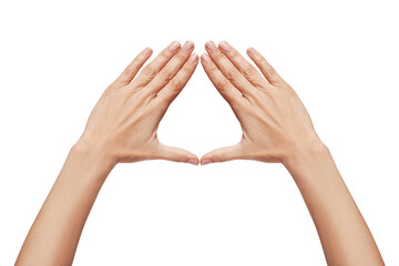 Female hands forming a triangle, symbol of women, feminist struggle. Conceptual feminism, female ...