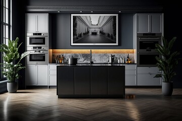 Stylish Contemporary Kitchen with Canvas Wall Art