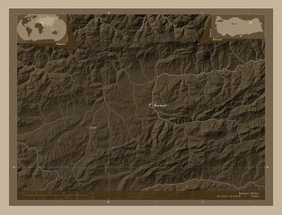 Bayburt, Turkiye. Sepia. Labelled points of cities