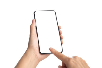 Hand holding smartphone and touch with blank screen,mockup with copy space for advertising online