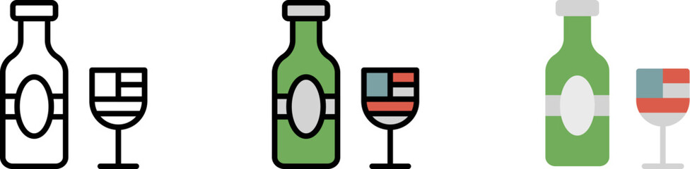 Drink alcohol goblet vector icon in different styles. Line, color, filled outline