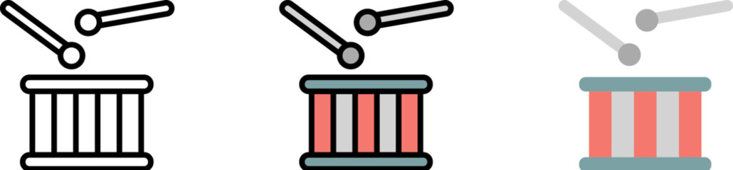 Drum music USA flag vector icon in different styles. Line, color, filled outline