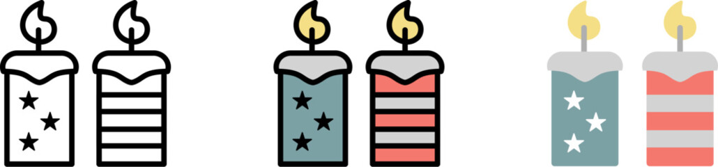 Candles USA flag vector icon in different styles. Line, color, filled outline