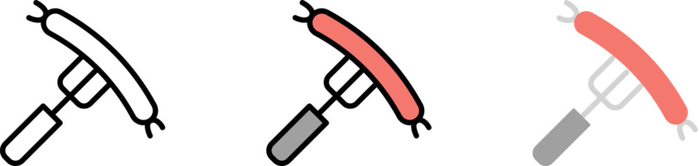 Food fork sausage vector icon in different styles. Line, color, filled outline