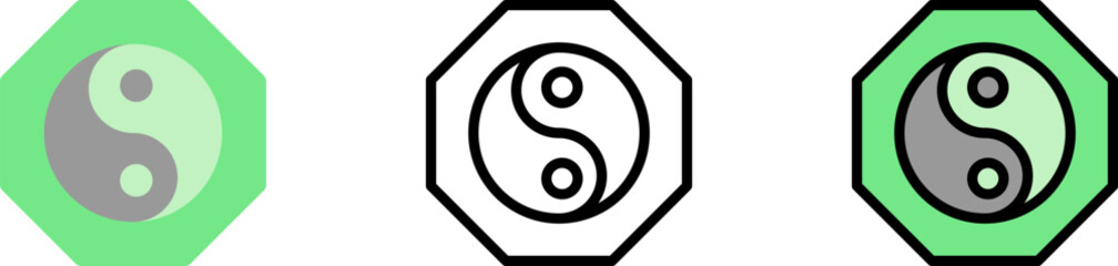 Ying yang alternative medicine vector icon in different styles. Line, color, filled outline