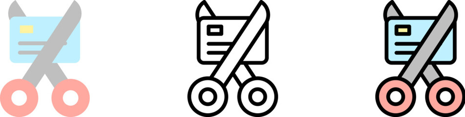 scissors card vector icon in different styles. Line, color, filled outline