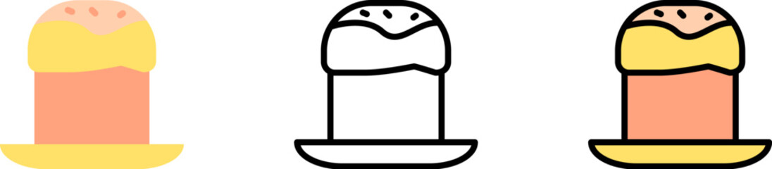 Easter cake plate outline color vector icon in different styles. Line, color, filled outline