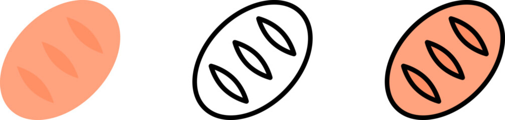 Bread bakery outline color vector icon in different styles. Line, color, filled outline