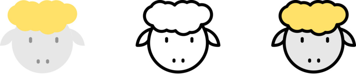 Sheep animal outline color vector icon in different styles. Line, color, filled outline