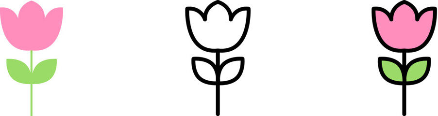 Flower plant outline color vector icon in different styles. Line, color, filled outline