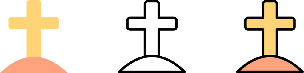 Cross Christianity outline color vector icon in different styles. Line, color, filled outline