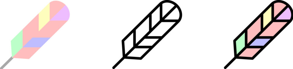 Feather, wing vector icon in different styles. Line, color, filled outline