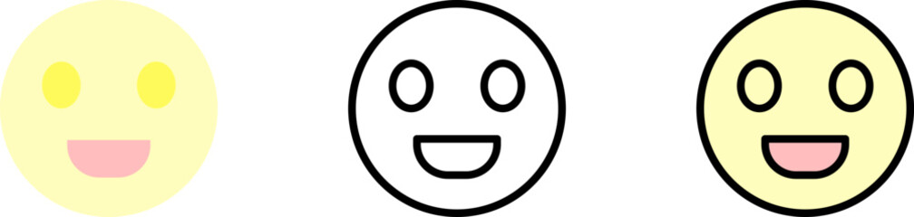 Smile, hippy vector icon in different styles. Line, color, filled outline